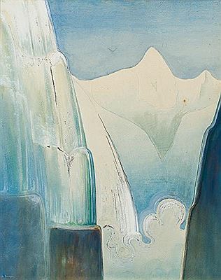 Albert Trachsel : Traumlandschaft mit Wasserfall und Bergen