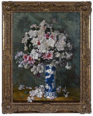 Edouard Chappel : Azaleas in a Chinese Beaker Vase