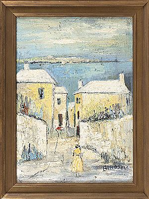 Alfred Birdsey : Bermuda street scene with a distant harbor