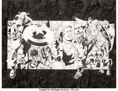 Mike Perkins : Captain America Timeline Illustration Original Art (c. 2008)