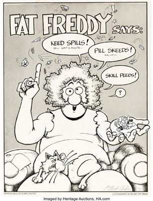 Gilbert Shelton : The Fabulous Furry Freak Brothers #3 Back Cover Original Art (Rip Off Press, 1972)