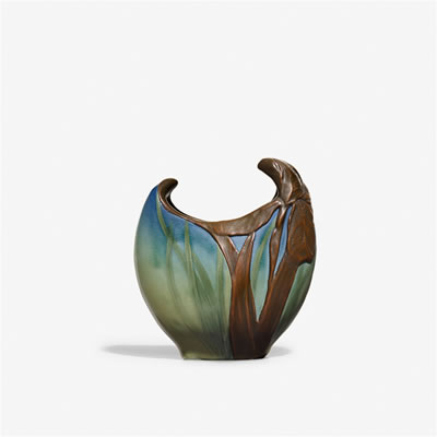 Edward Diers : Rare  Sea Green vase with iris overlay