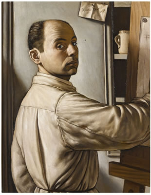 Xavier Bueno : SELF-PORTRAIT OF THE ARTIST AT HIS EASEL, HALF-LENGTH, AGED 32