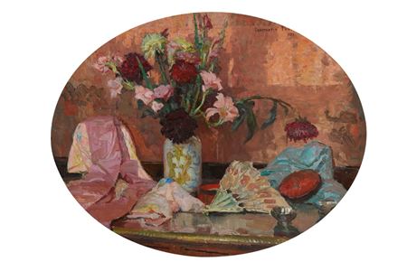 Constantin Font : Still life with bouquet and fan, 1937