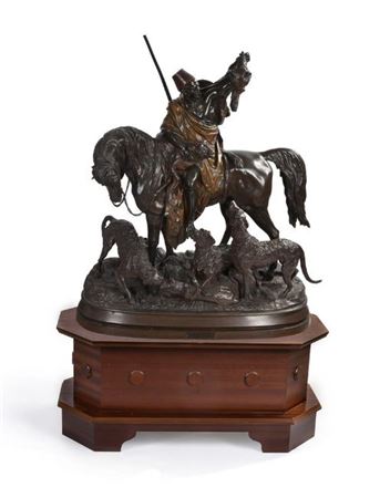 Adalbert Waagen : BRONZE GROUP 'KABYLE AU RETOUR DE LA CHASSE (THE BERBER HUNTER)'