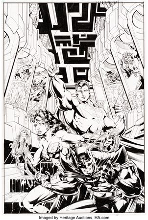 Howard Porter : JLA: New World Order Trade Paperback Cover Original Art (DC, 1997)