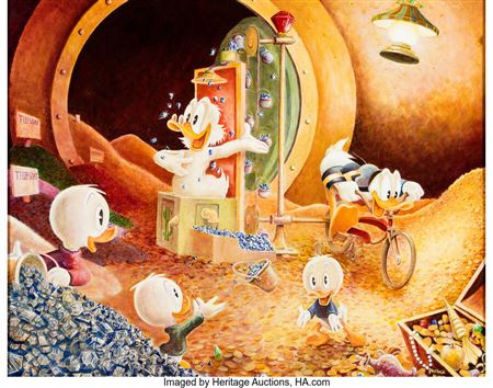 Patrick Block : Saturday's Sapphire Shower' Scrooge McDuck and Donald Duck Painting by Patrick Block (Walt Disney, 2002)