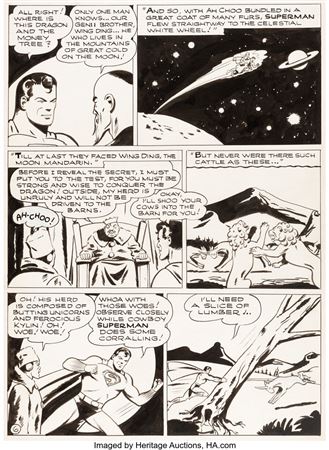 John Sikela : John Sikela and Joe Shuster - Unpublished Superman Story Page 6 Original Art (DC, c. 1945)