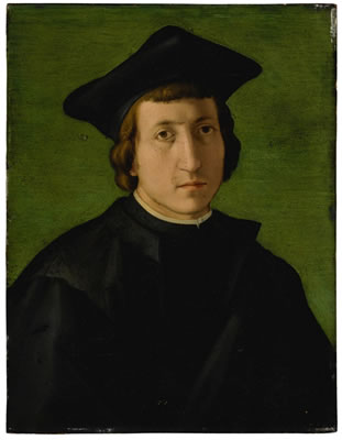 Pier Francesco di Jacopo Foschi : Portrait of a man in a black hat, bust-length