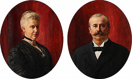 Heinrich Dohm : A pair of portraits of of baron Carl Frederik Sophus Vilhelm Juel-Brockdorff (1839–1900) and his wife, Baroness Julie Sofie Thora Anna Caroline Juel-Brockdorff (1846–1936)(2).