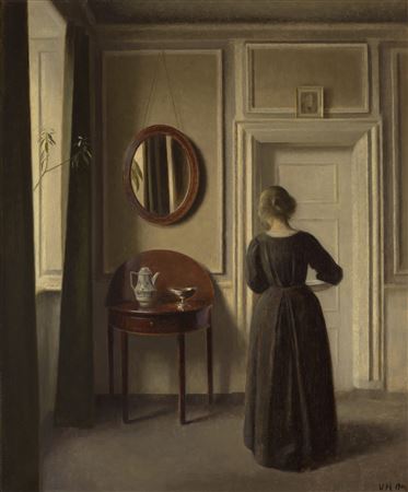 Vilhelm Hammershoi : Stue (Interior with an Oval Mirror)