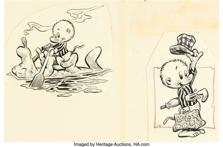 Walt Kelly : Walt Kelly Pogo Front and Back Cover Original Art (Simon and Schuster, 1951)