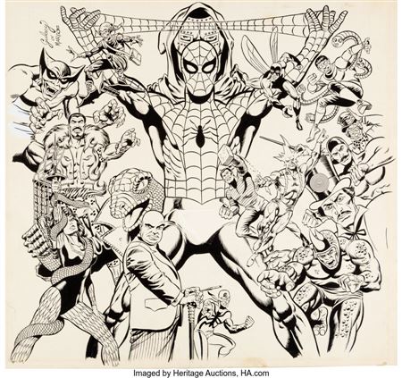 Paul Gulacy : Paul Gulacy and Pablo Marcos Amazing Spider-Man Mighty Marvel Comics Calendar 1978 'March' Illustration Original Art (Marvel, 1977)