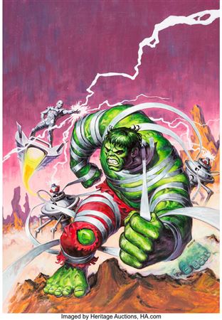 Earl H Norem : Earl Norem Rampaging Hulk #3 Cover Original Art (Marvel, 1977)