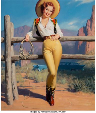 William Edward (Bill) Medcalf : Howdy, Brown and Bigelow calendar illustration, 1952