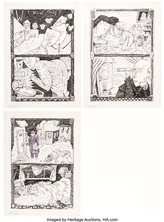 Richard Sala : Richard Sala Hypnotic Tales Complete 3-Page Story 'Windows' Original Art (Kitchen Sink Press, 1992)