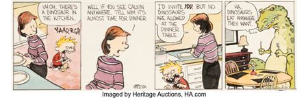 Bill Watterson : Calvin and Hobbes Hand-Colored Daily Comic Strip Original Art dated 2-6-1992 (Universal Press Syndicate, 1992)