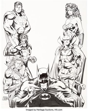 Howard Porter : JLA 'World's Greatest' Promotional Poster Illustration Original Art (DC, 1996)