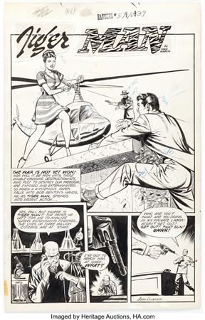 John Celardo : John Celardo Rangers Comics #37 Complete 9-Page Story Tiger Man Original Art (Fiction House, 1947)