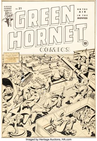 Alex Schomburg : Alex Schomburg Green Hornet #21 Cover Original Art (Harvey, 1944)