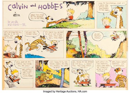 Bill Watterson : Bill Watterson Calvin and Hobbes Sunday Comic Strip Original Art dated 5-24-87 (Universal Press Syndicate, 1987)