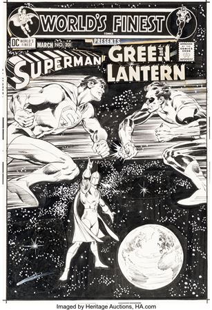 Neal Adams : Neal Adams and Dick Giordano World's Finest #201 Cover Original Art (DC, 1971)