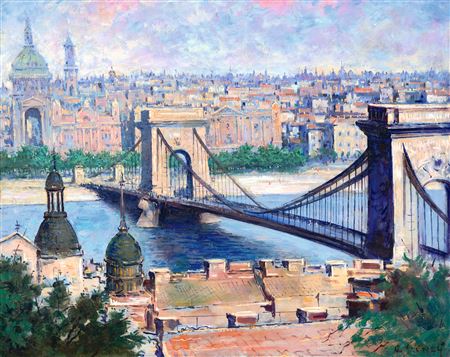 Arisztid Szendy : View of Budapest with the Chain Bridge, 1930s