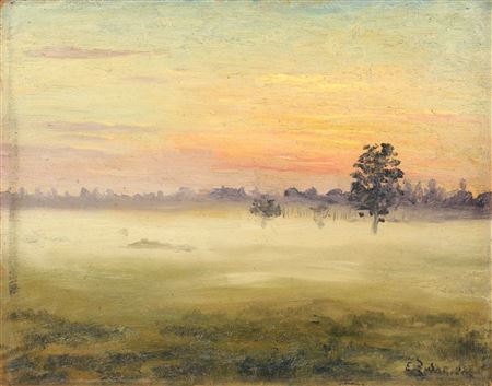 Erhard Zwar : Morgennebel |ber der Dresdner Heide (?)