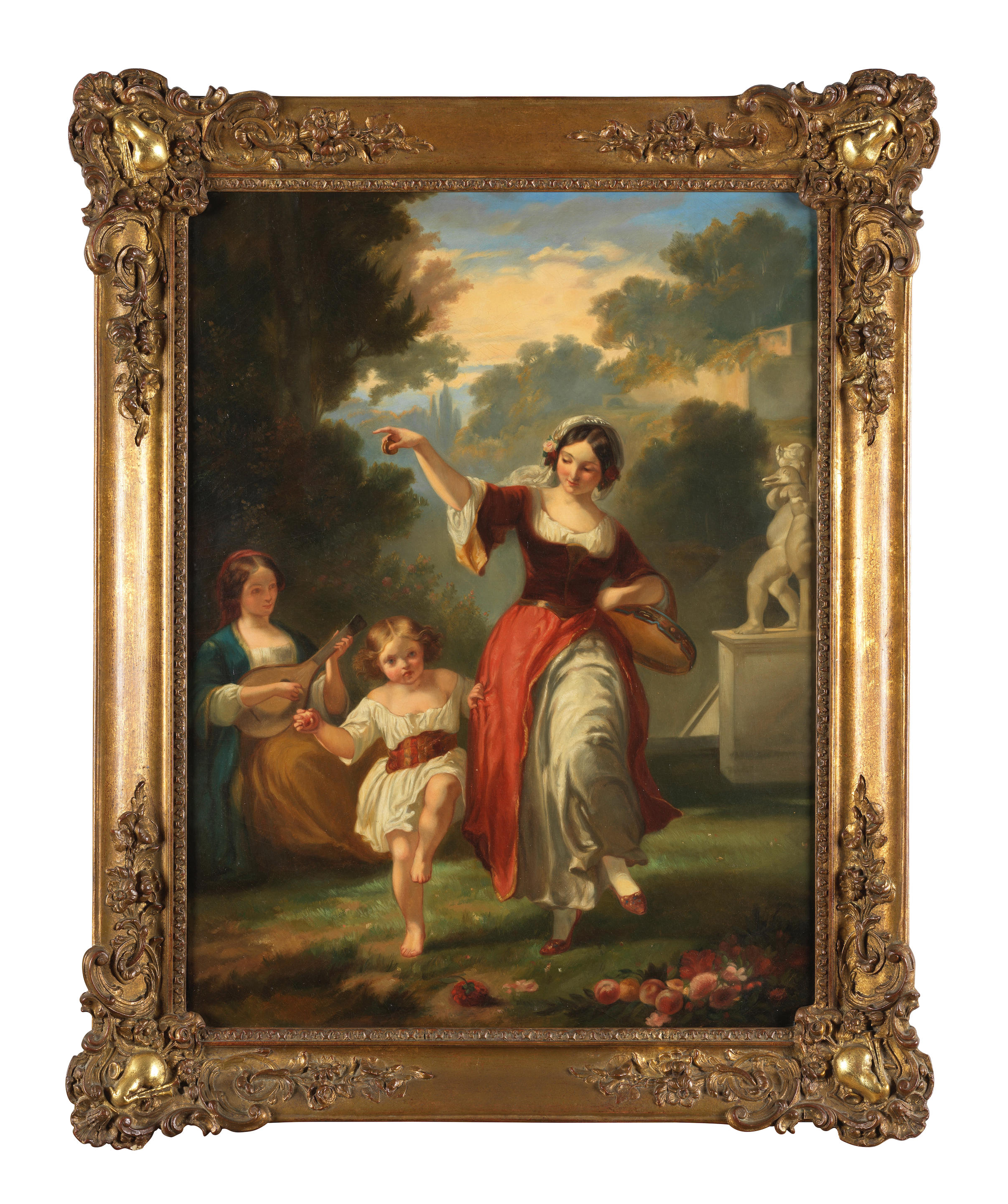 Camille Joseph Etienne Roqueplan : The young woman and children dancing in park