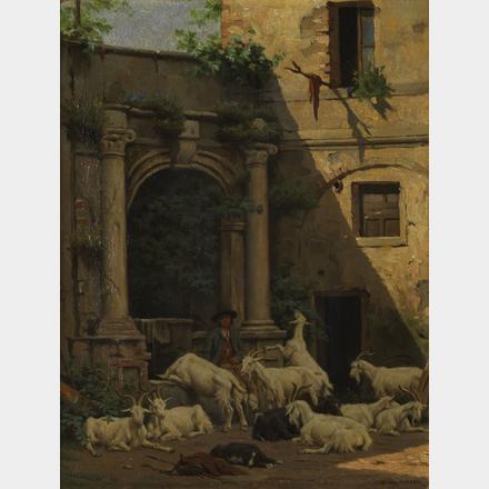 Evert Louis Van Muyden : Herdsman of goats in the ruins