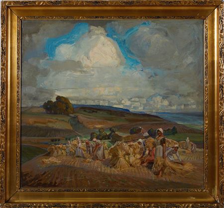 Carl Christian Forup : DANISH WOMEN HARVESTING FIELD