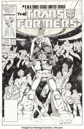 Donald David (Don) Perlin : Don Perlin, Ian Akin, and Brian Garvey Transformers: The Movie #1 Cover Original Art (Marvel, 1986)