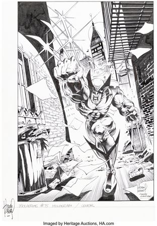 Adam Kubert : Adam Kubert and Mark Farmer Wolverine #75 Cover Hologram Original Art (Marvel, 1993)