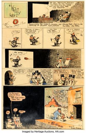 George Joseph Herriman : George Herriman Krazy Kat Sunday Comic Strip Original Art 10-16-1938 (King Features Syndicate, 1938)