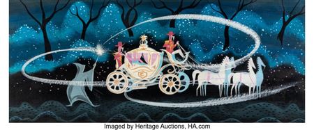 Mary Robinson Blair : Mary Blair – Cinderella Fairy Godmother with Cinderella on Transformed Coach 19' x 8' Concept Painting (Walt Disney, 1950)