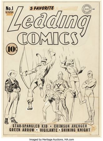 Mort Meskin : Leading Comics #1 Seven Soldiers of Victory Cover Original Art (DC, 1941)