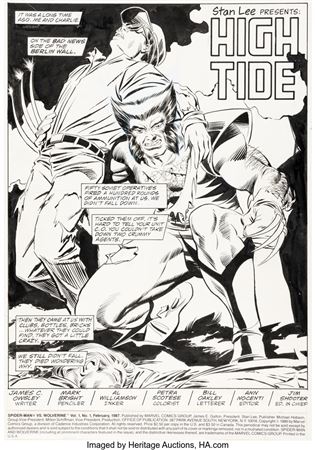 Mark Bright : Mark Bright and Al Williamson Spider-Man vs. Wolverine #1 Splash Page 1 Original Art (Marvel, 1987)