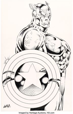 Rob Liefeld : Rob Liefeld - Captain America 'Heroes Reborn' Promotional Illustration Original Art (c. 1996)