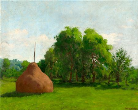 Samu Bortsok : Nagybánya Landscape with Haystack