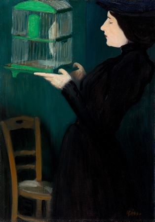 Jozsef Rippl-Ronai : Woman with a Bird-Cage I., 1892