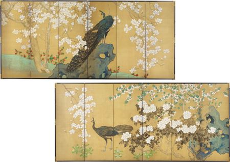 Juppo Araki : Flower and bird (6-panel byobu screen)