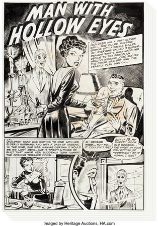 Robert Webb : Journey into Fear #5 Complete 6-Page Story 'Man with Hollow Eyes' Original Art (Superior, 1952)