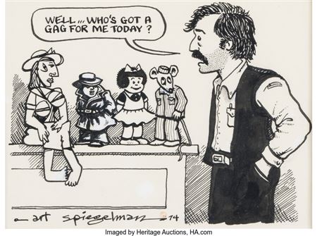 Art Spiegelman : Art Spiegelman Self Portrait with Cartoon Characters Illustration Original Art (1974)