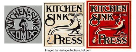 Leslie Cabarga : Leslie Cabarga - Kitchen Sink Press and Comix Logo Illustrations Original Art Group of 2 (Kitchen Sink Press, 1980)