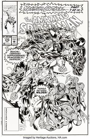 Mark Bagley : Mark Bagley and Randy Emberlin The Amazing Spider-Man #379 Cover Original Art (Marvel, 1993)