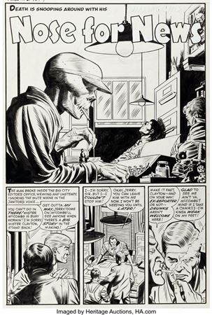 Manny Stallman : Chamber of Chills #21 Complete 5-Page Story 'Nose for News' Original Art (Harvey, 1954)