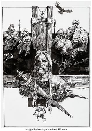 Sergio Toppi : 'Battle of Teutoberg Forest' Portfolio Plate Illustration Original Art (undated)