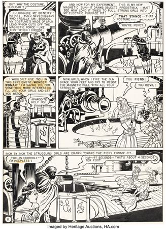 Harry Peter : Wonder Woman Unpublished 'Nuclear, the Magnetic Menace' Story Page 11 Original Art (DC, 1940s)