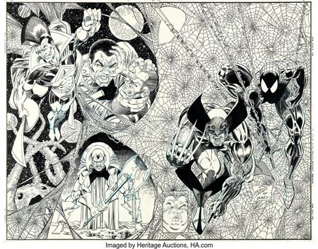 Erik Larsen : Erik Larsen and Terry Austin Marvel Comics Presents #49 Wraparound Cover Wolverine and Spider-Man Original Art (Marvel, 1990)