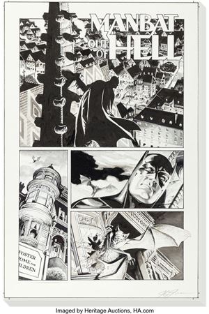 J G Jones : J. G. Jones Batman Black and White #2 Complete 8-Page Story 'Manbat Out of Hell' Original Art (DC, 2013)